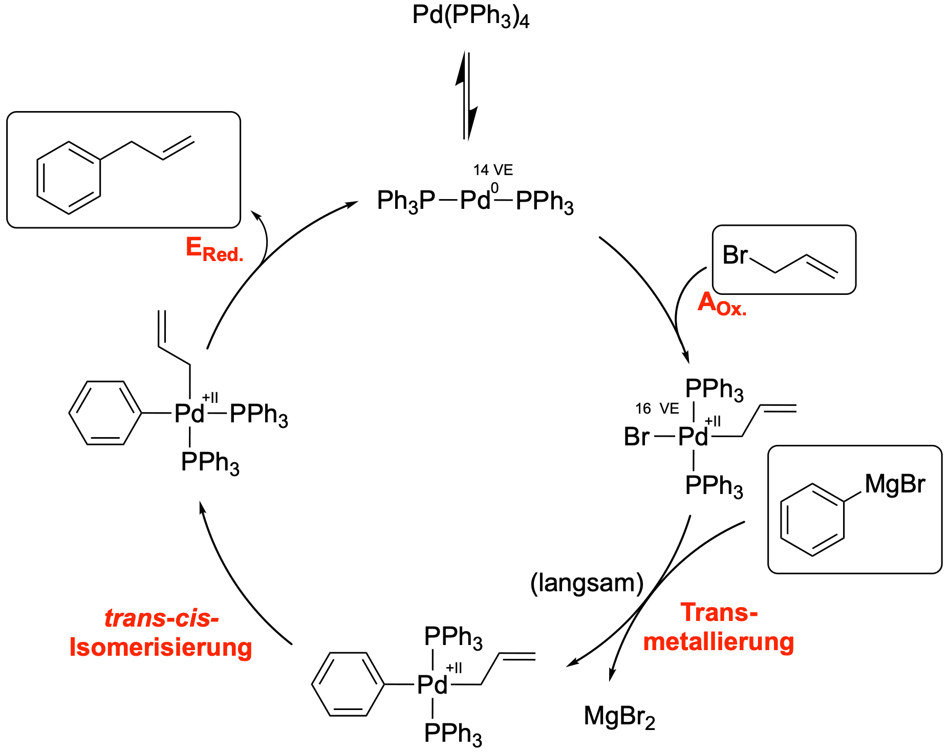 Beispiel für den wiederkehrenden Katalysezyklus einer Kreuzkupplung