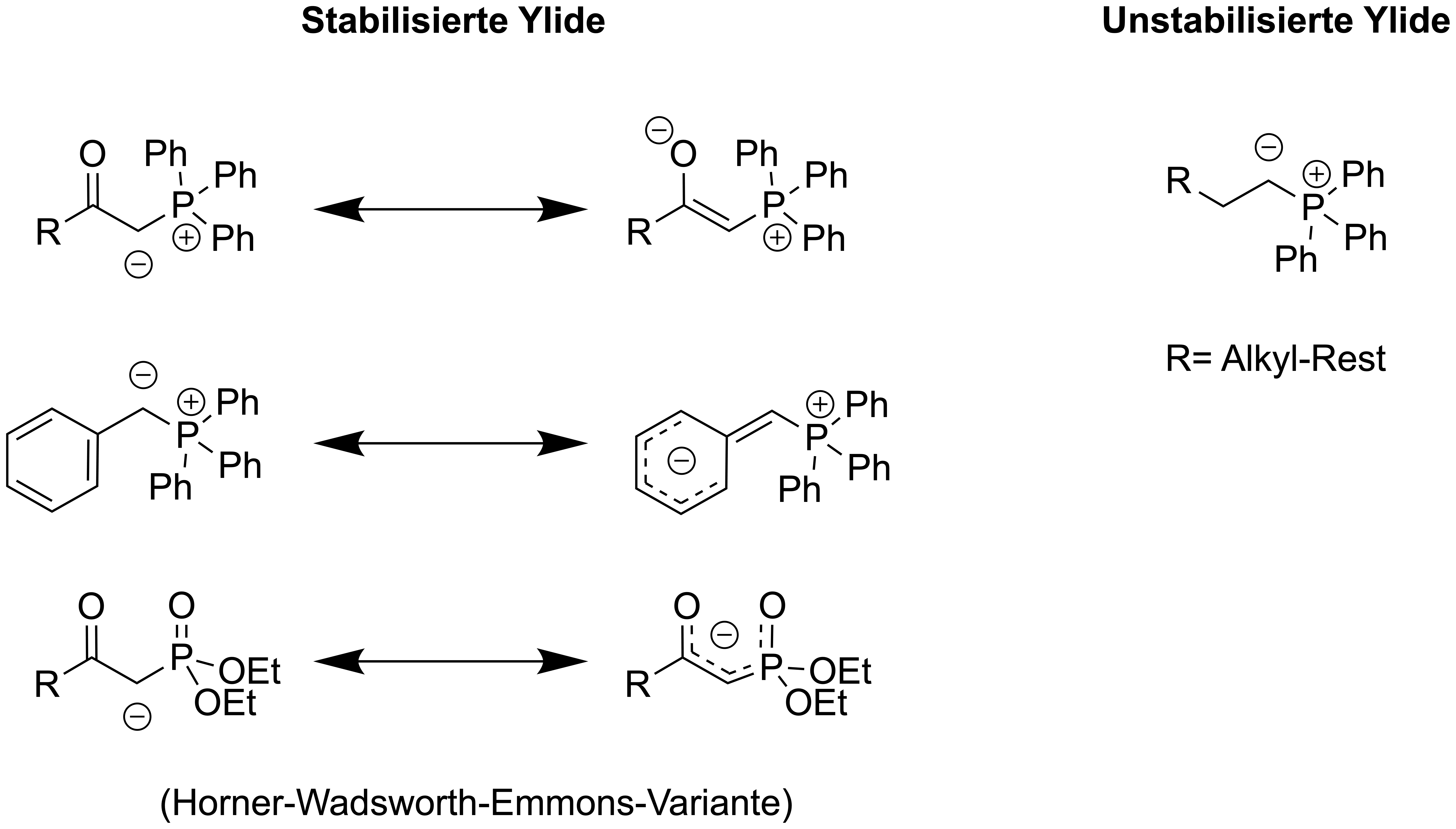 Übersicht über die verschiedenen Klassen von Yliden. Aufteilung in stabilisierte, und unstabilisierte Ylide